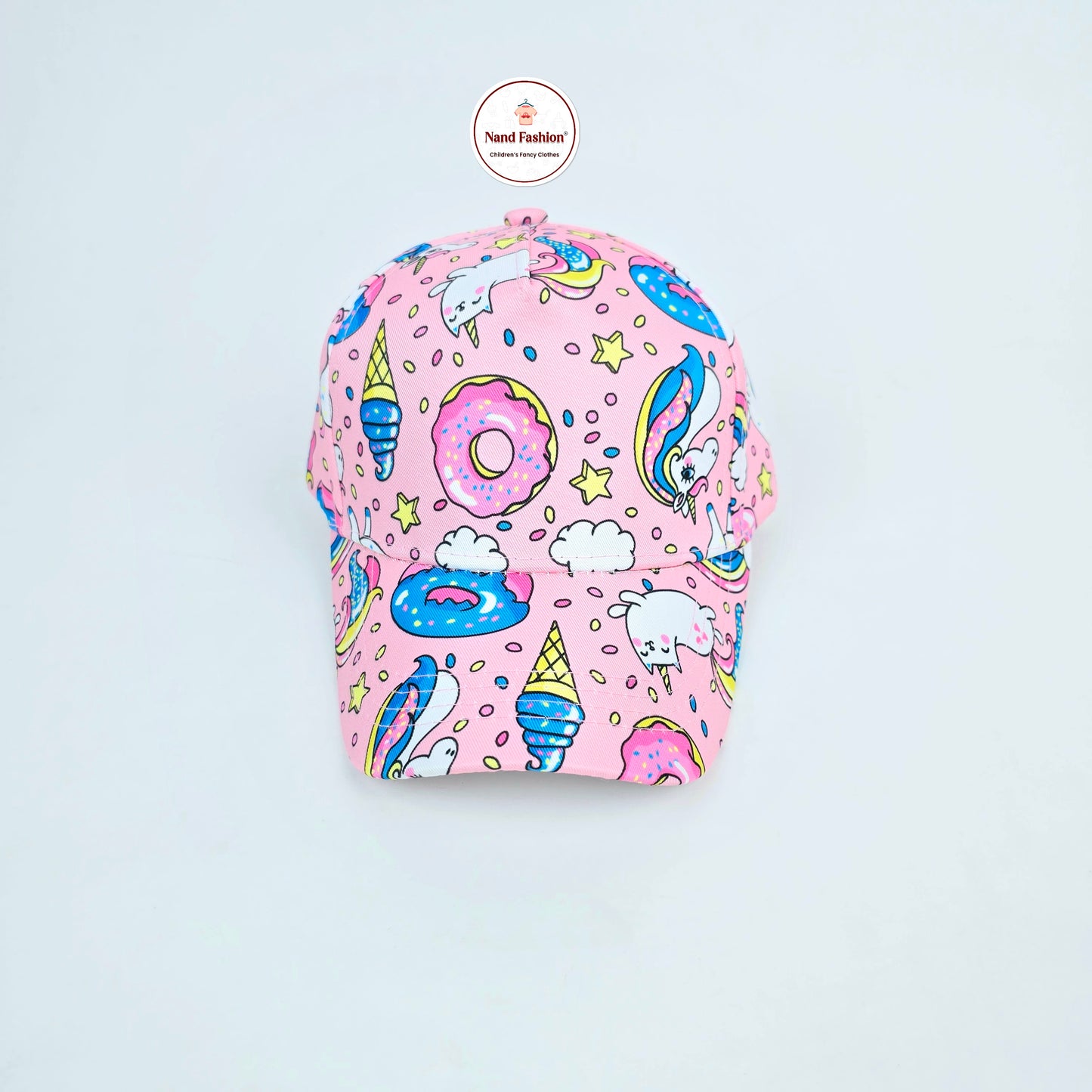 IMPORTED Cap With Soft Fabrics white & pink with unicorn,donates design for kids