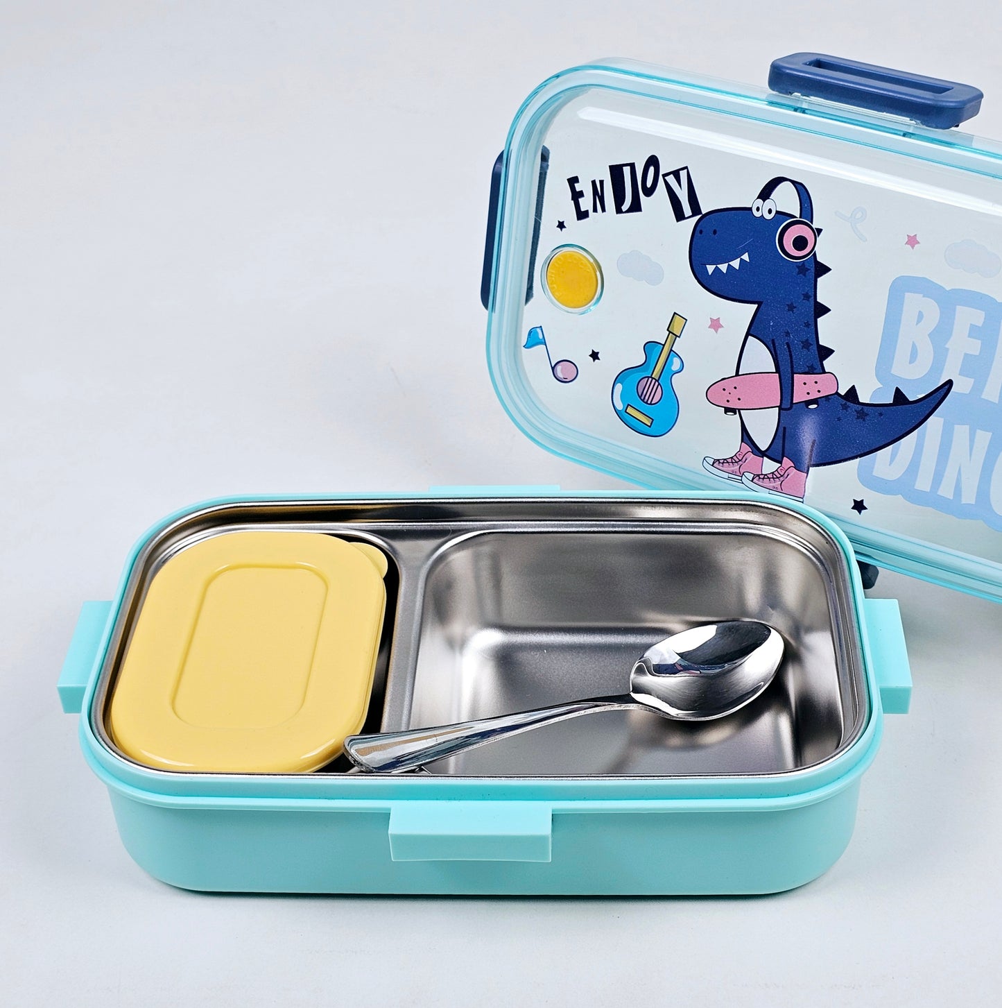 Stainless Steel Double Compartment Lunch Box With Spoon