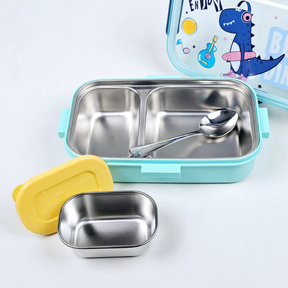 Stainless Steel Double Compartment Lunch Box With Spoon