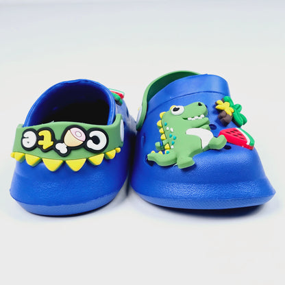 Parrot ,White, Pink,Yellow and Blue crocs with dinosaur pattern