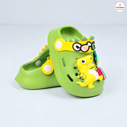 Parrot ,White, Pink,Yellow and Blue crocs with dinosaur pattern