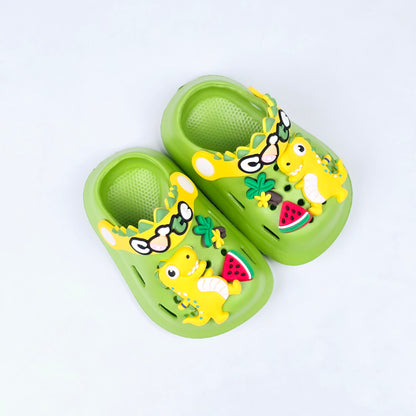 Parrot ,White, Pink,Yellow and Blue crocs with dinosaur pattern