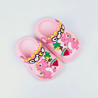 Parrot ,White, Pink,Yellow and Blue crocs with dinosaur pattern