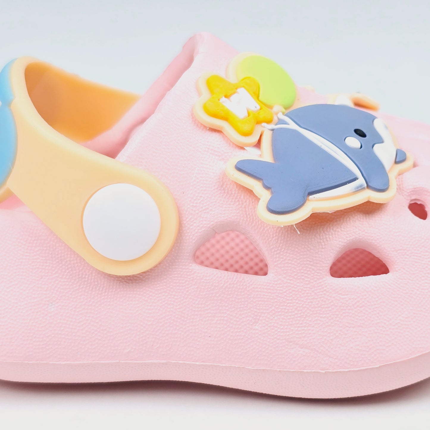 Blue, white and pink fish pattern crocs with soft fabric