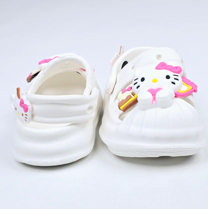 Purple , Pink and white color kitty pattern crocs with soft fabric