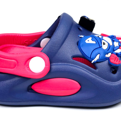 Yellow, Navy blue and Royal Blue crocs with Captain America Cartoon Patten