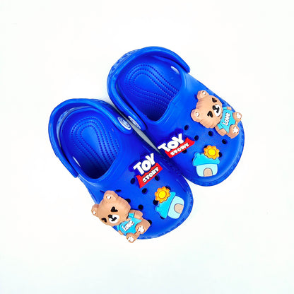 Navy Blue and Parrot soft fabric crocs with cartoon pattern