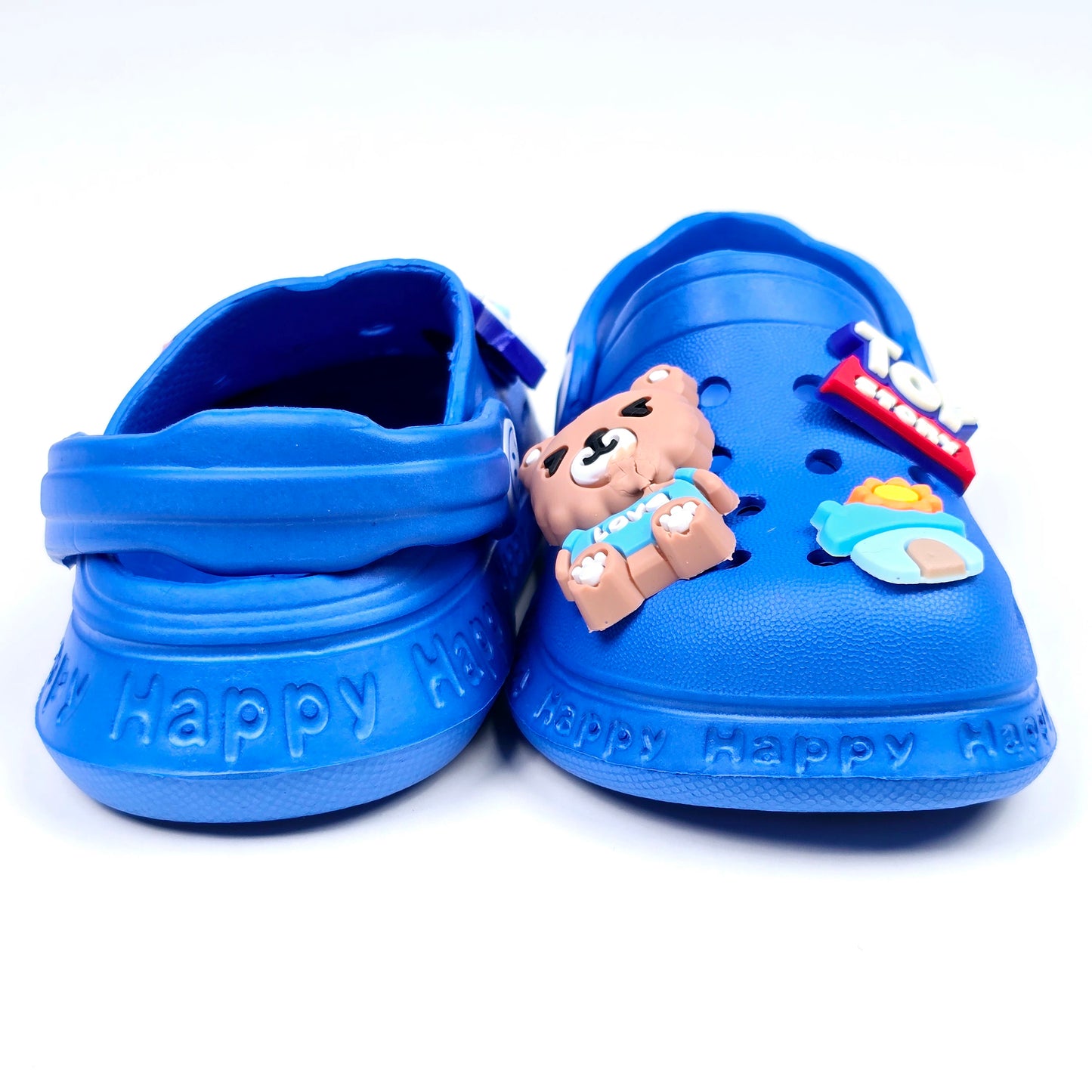 Navy Blue and Parrot soft fabric crocs with cartoon pattern