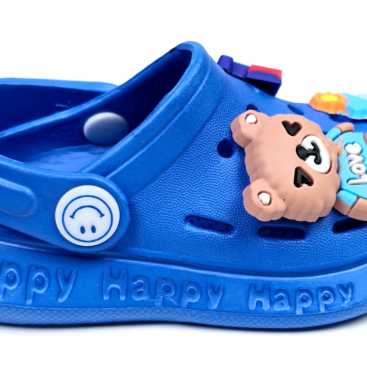 Navy Blue and Parrot soft fabric crocs with cartoon pattern