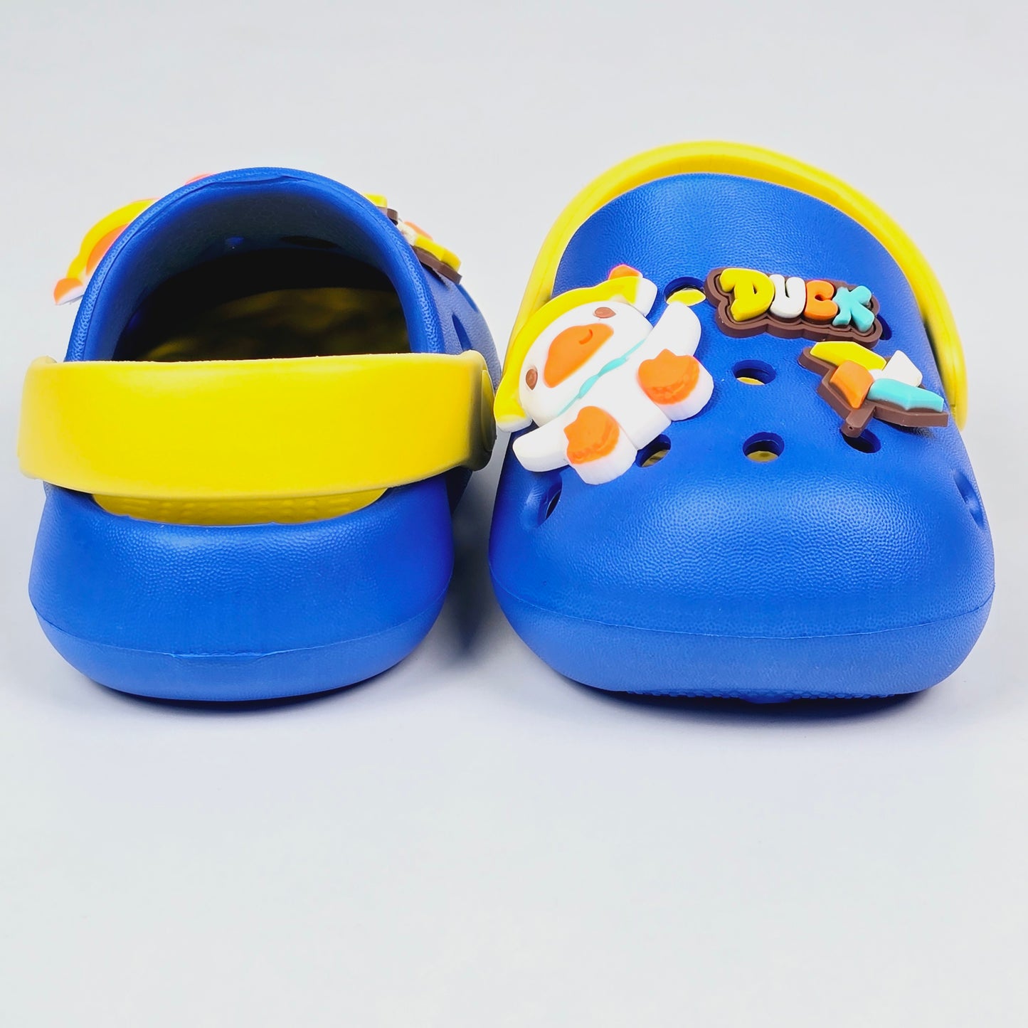 Navy Blue , Light Pink , White and Light purple duck pattern crocs