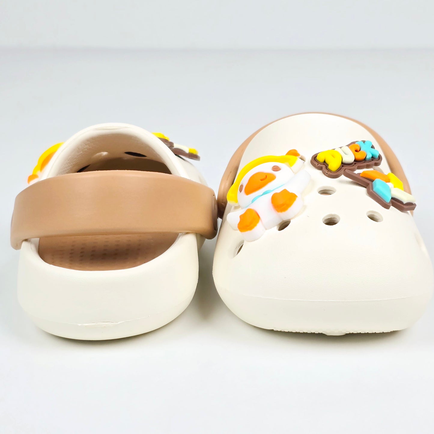 Navy Blue , Light Pink , White and Light purple duck pattern crocs