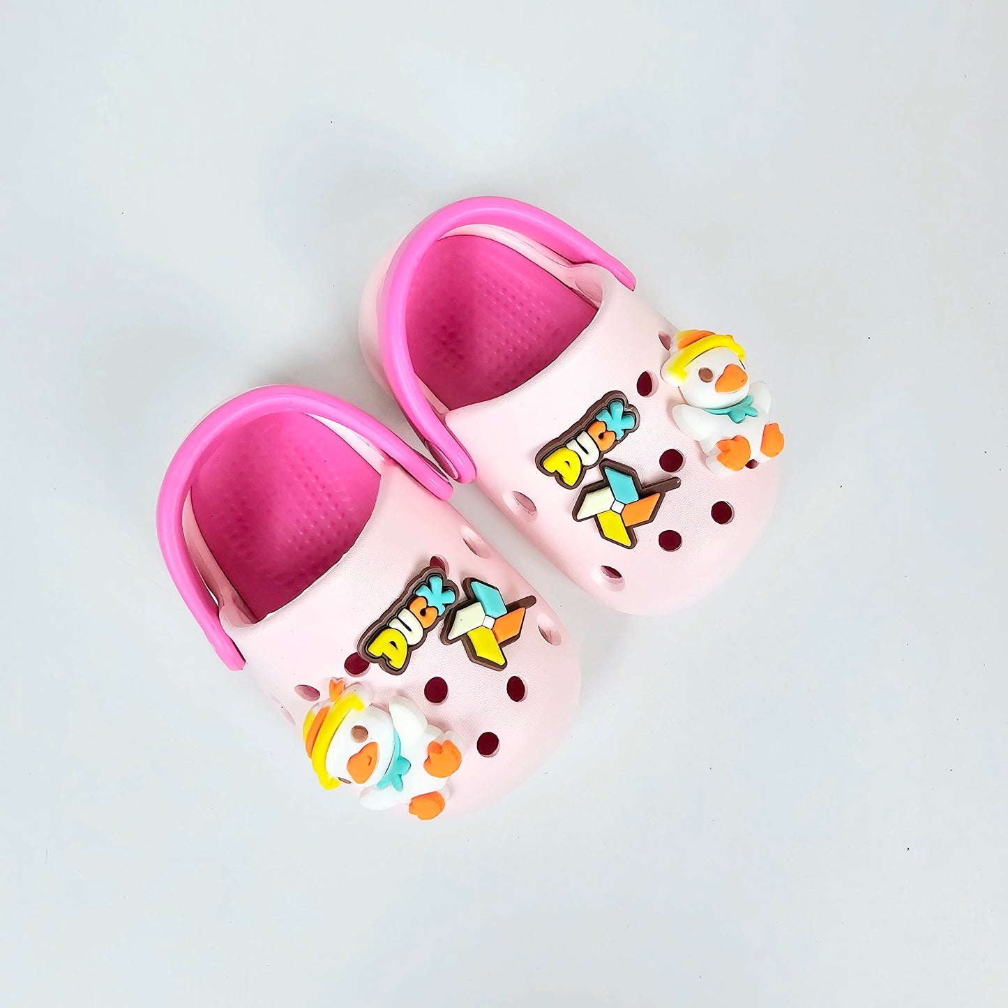 Navy Blue , Light Pink , White and Light purple duck pattern crocs