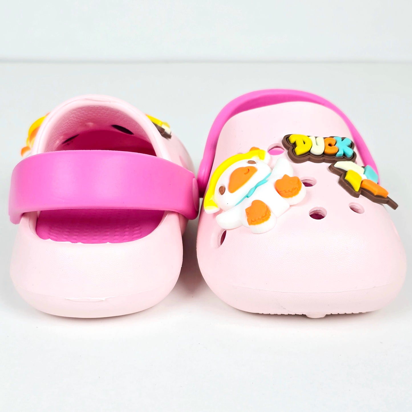 Navy Blue , Light Pink , White and Light purple duck pattern crocs