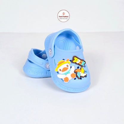 Sky Blue , Navy Blue and Rose Pink color crocs with duck pattern