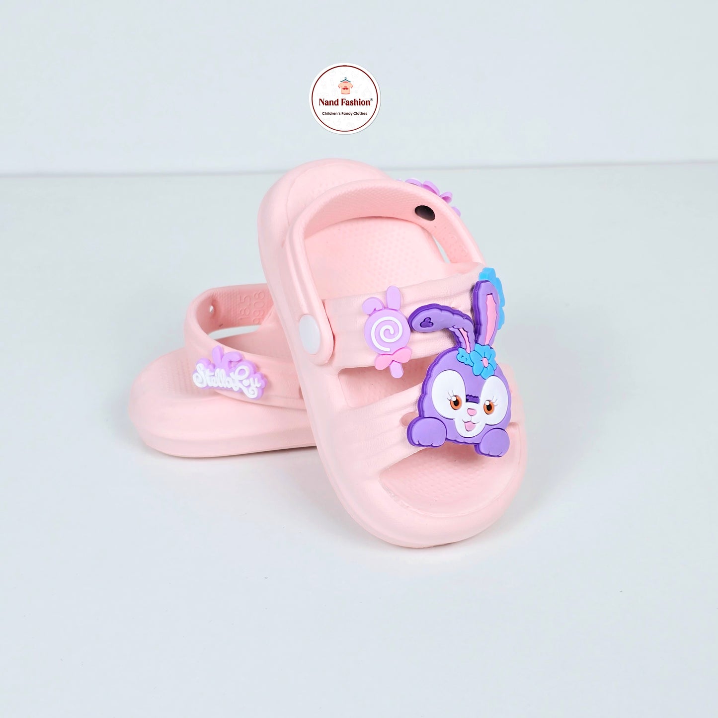 Pink , lavender and peach sandal with unique cartoon pattern