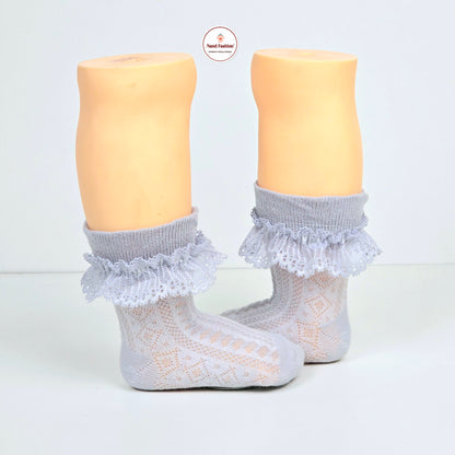 Grey and Light Purple Ruffled pattern socks for kids