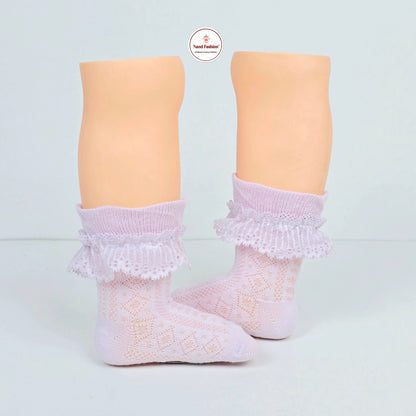 Grey and Light Purple Ruffled pattern socks for kids