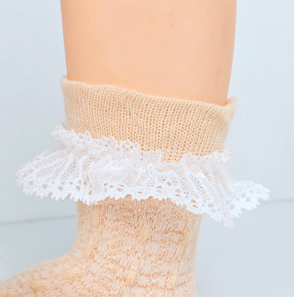 Beige and Mint Ruffled Pattern Socks For Kids