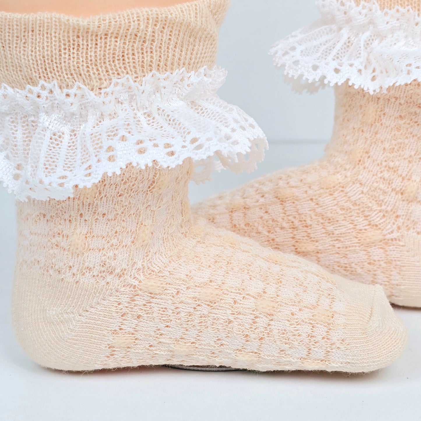 Beige and Mint Ruffled Pattern Socks For Kids