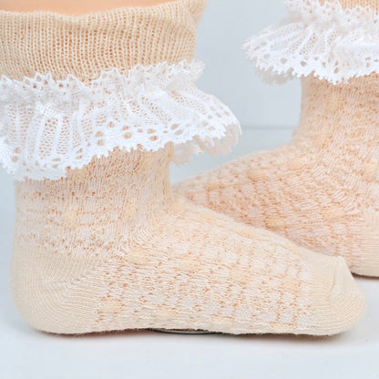 Beige and Mint Ruffled Pattern Socks For Kids