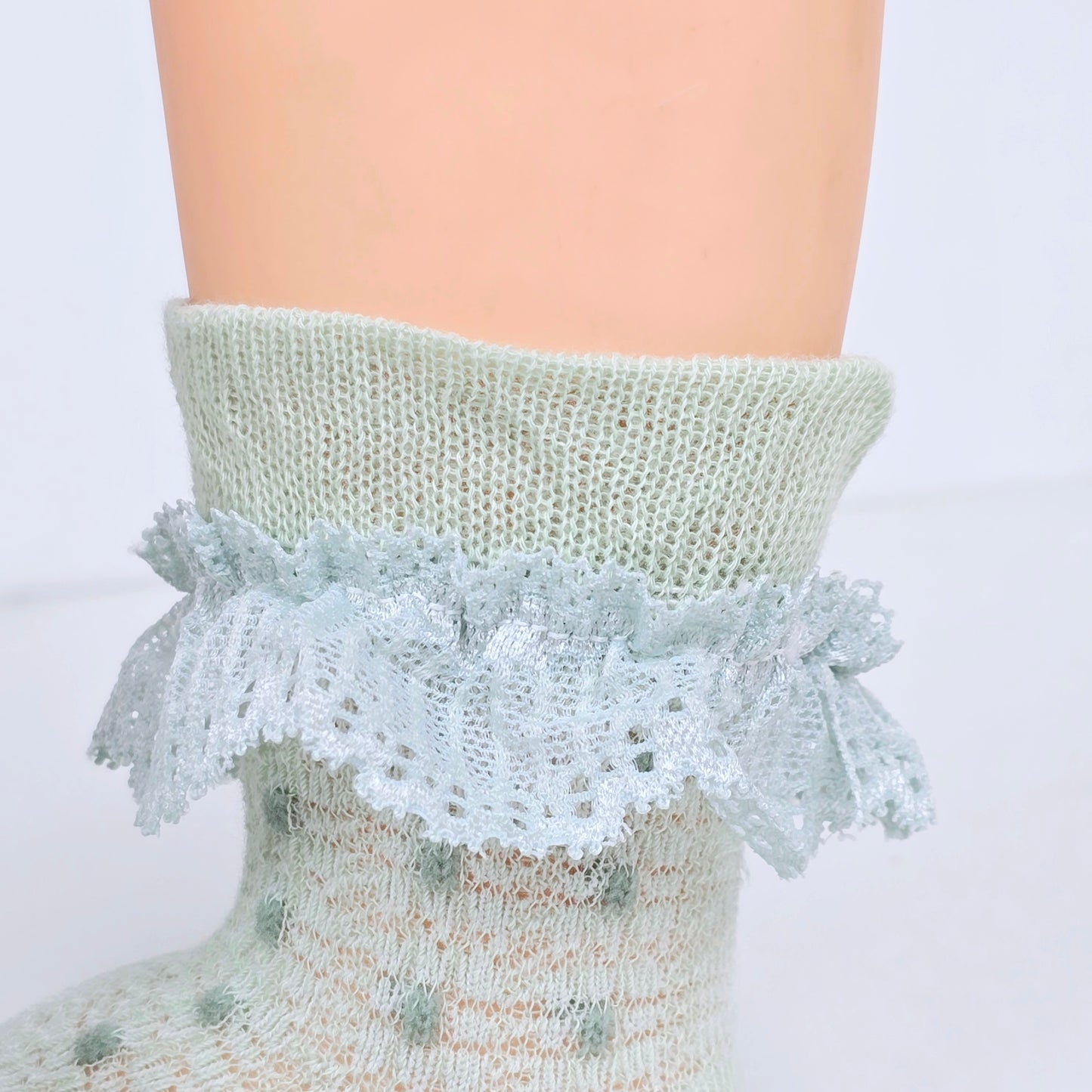 Beige and Mint Ruffled Pattern Socks For Kids