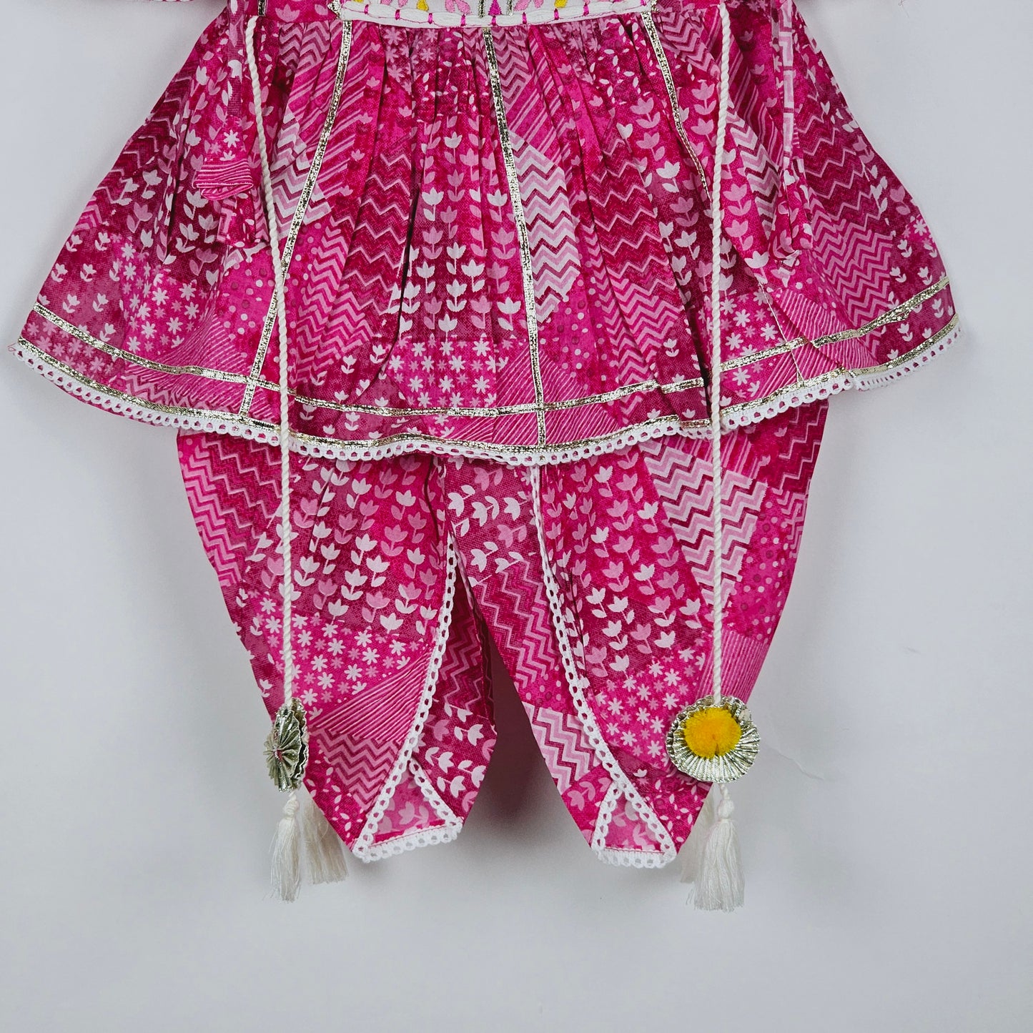 Pink color soft cotton embroidered and mirror work Dhoti Kurta Pair