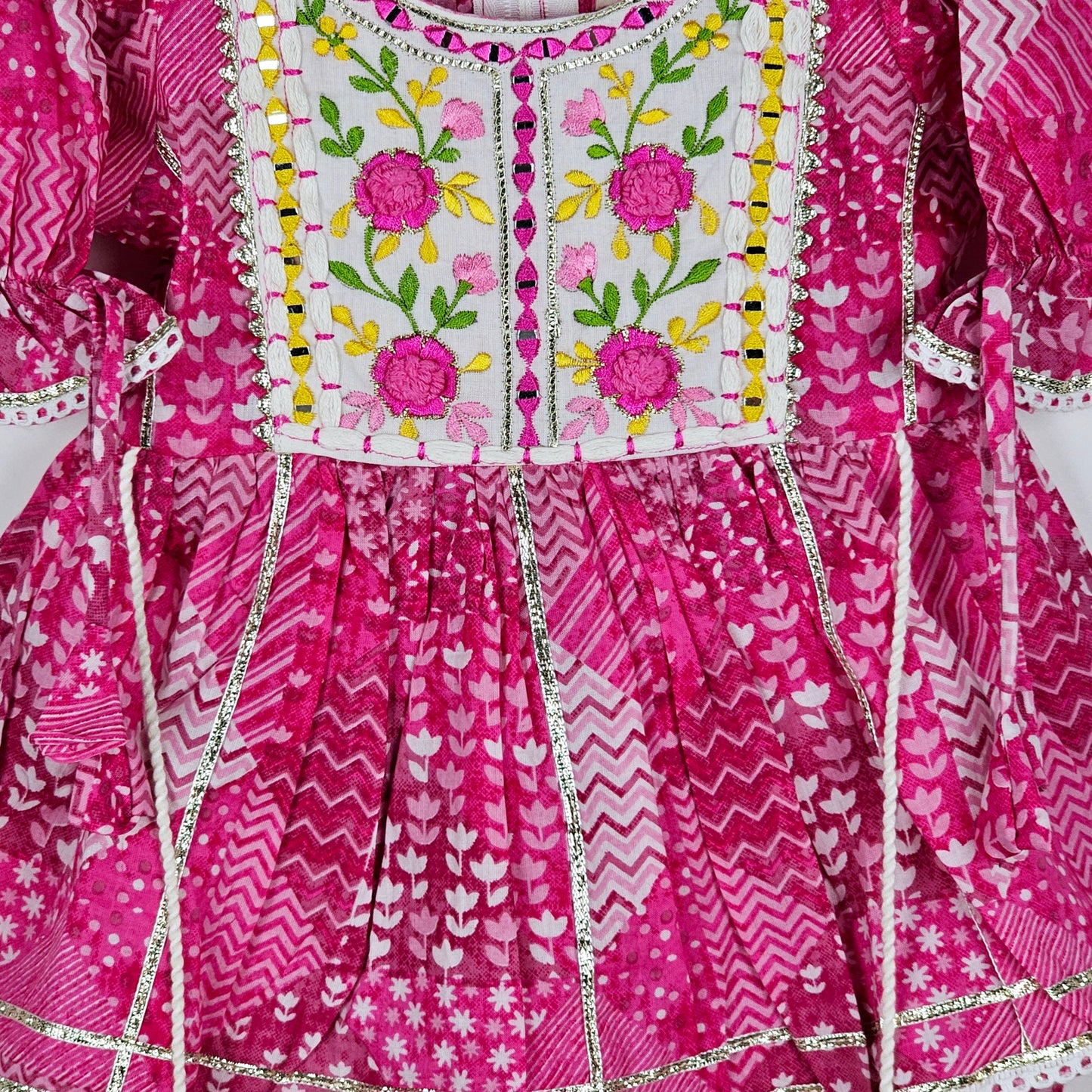 Pink color soft cotton embroidered and mirror work Dhoti Kurta Pair