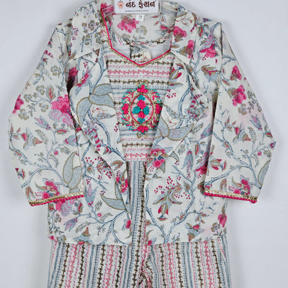 Multi color cotton embroidered work with Jacket style co-ords