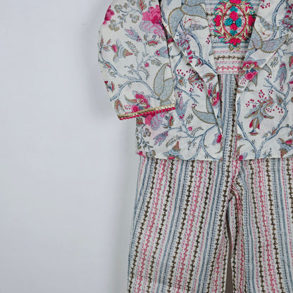 Multi color cotton embroidered work with Jacket style co-ords