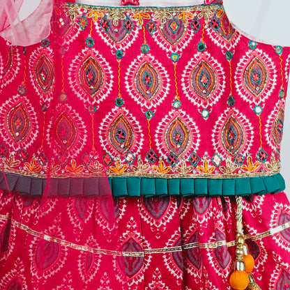 Rani pink soft cotton embroidered and mirror work chaniya choli