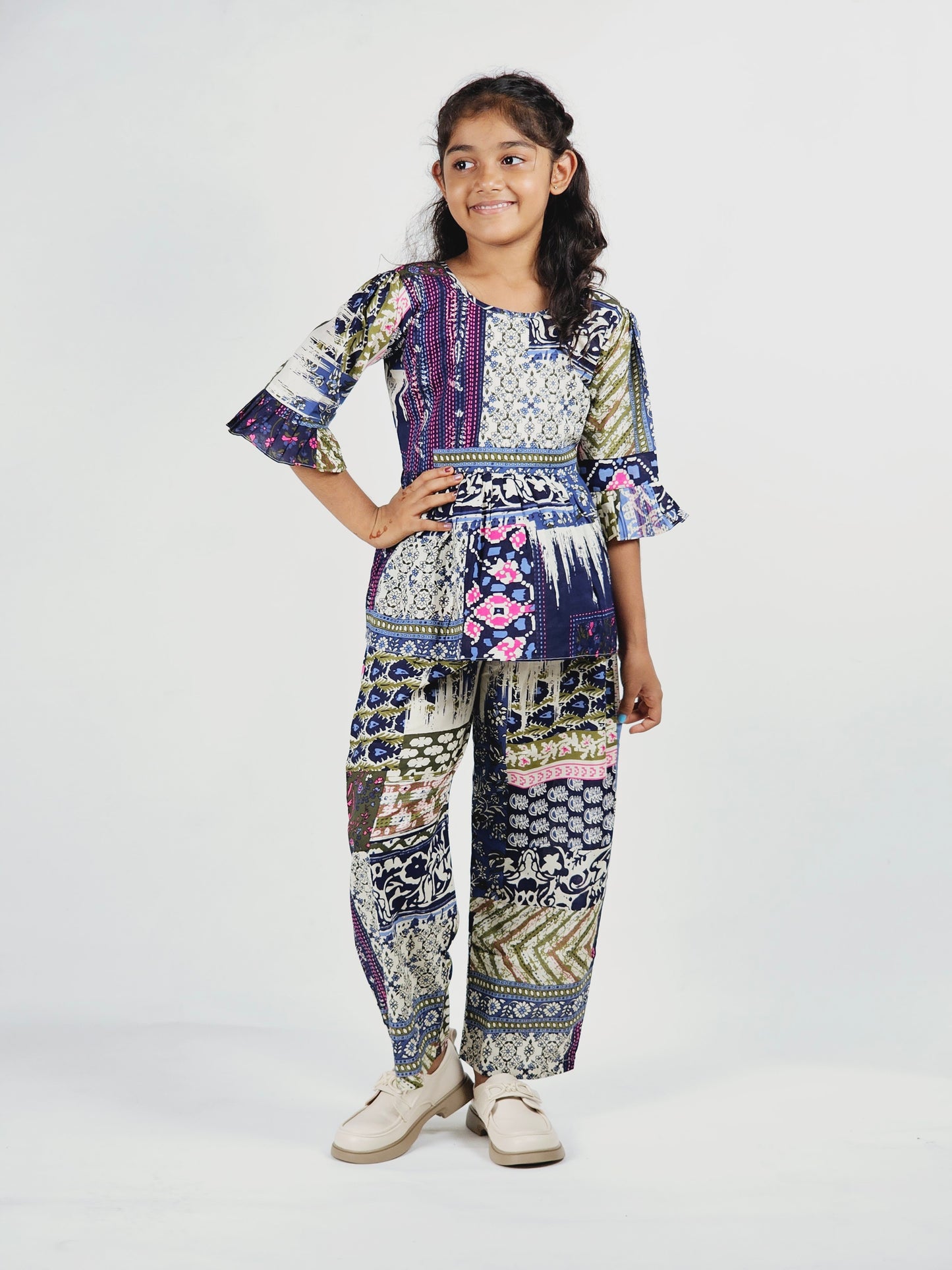 Blue soft cotton printed co-ords For Festival occasion