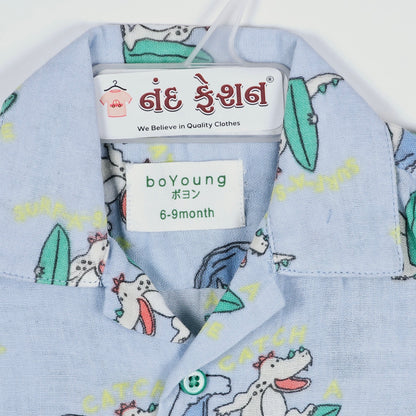 Sky blue printed cotton shirt for baby boys