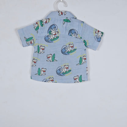 Sky blue printed cotton shirt for baby boys