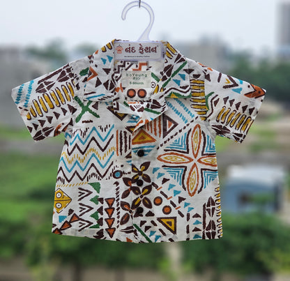 White and multi color printed boys shirt for boys